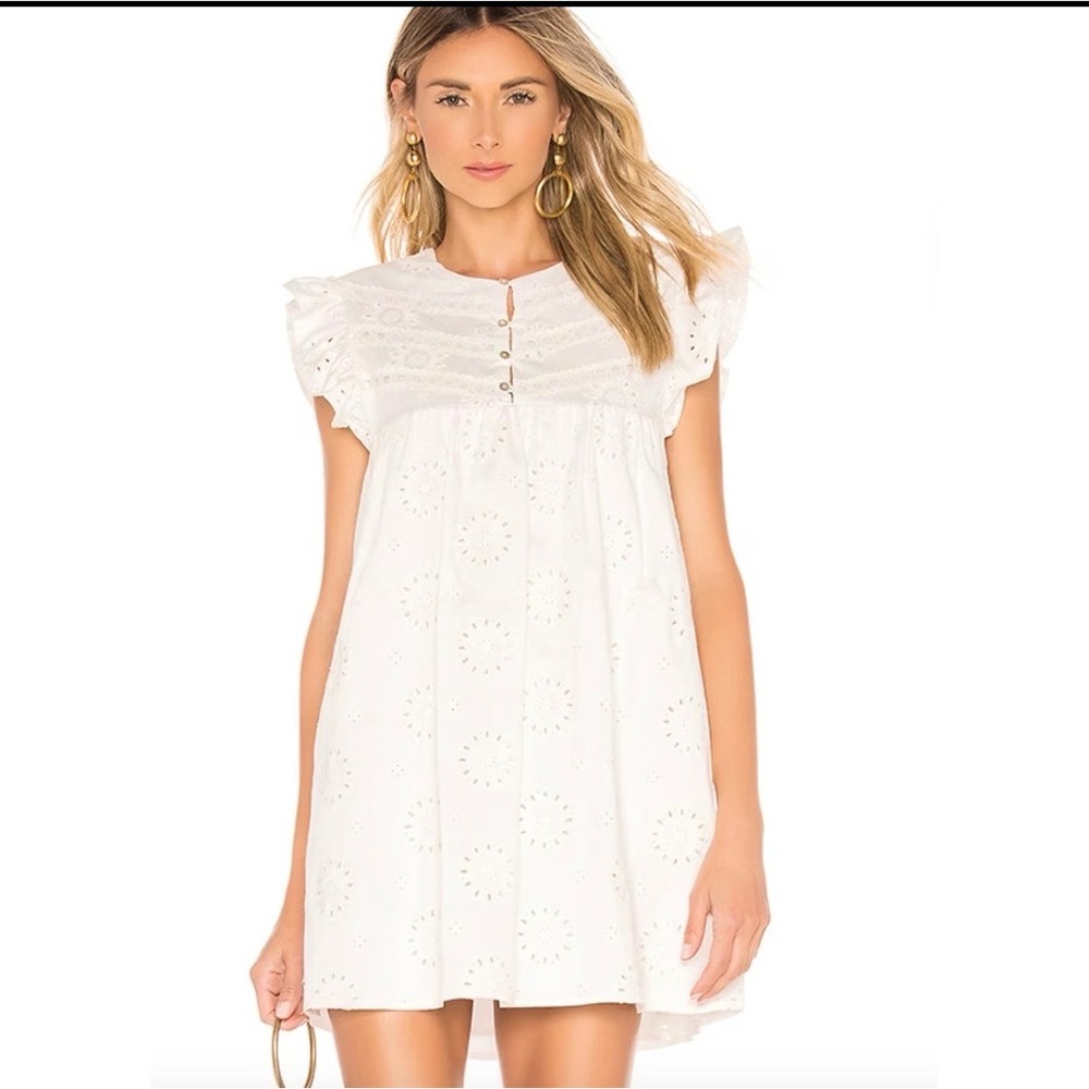 Tularosa Revolve Eyelet Mini Dress Women S White Cottagecore Boho Flutter Sleeve